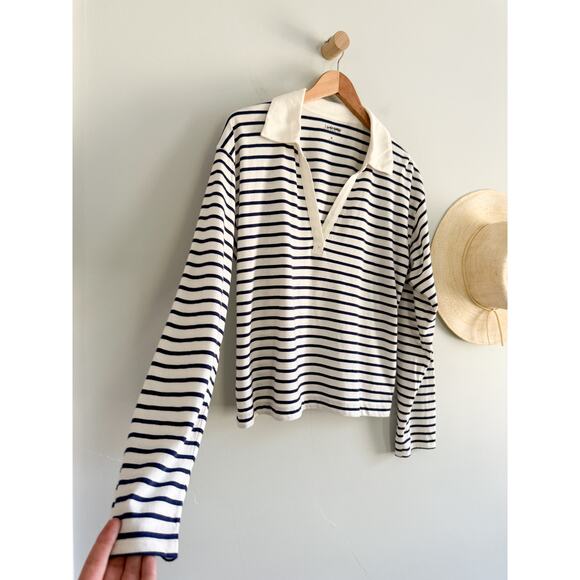 J.Crew | NWT Vintage jersey johnny-collar shirt in stripe Ivory Eve | Sz M - Picture 3 of 10